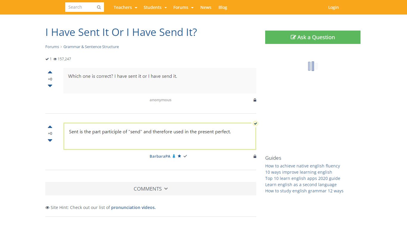 I Have Sent It Or I Have Send It? - englishforums.com